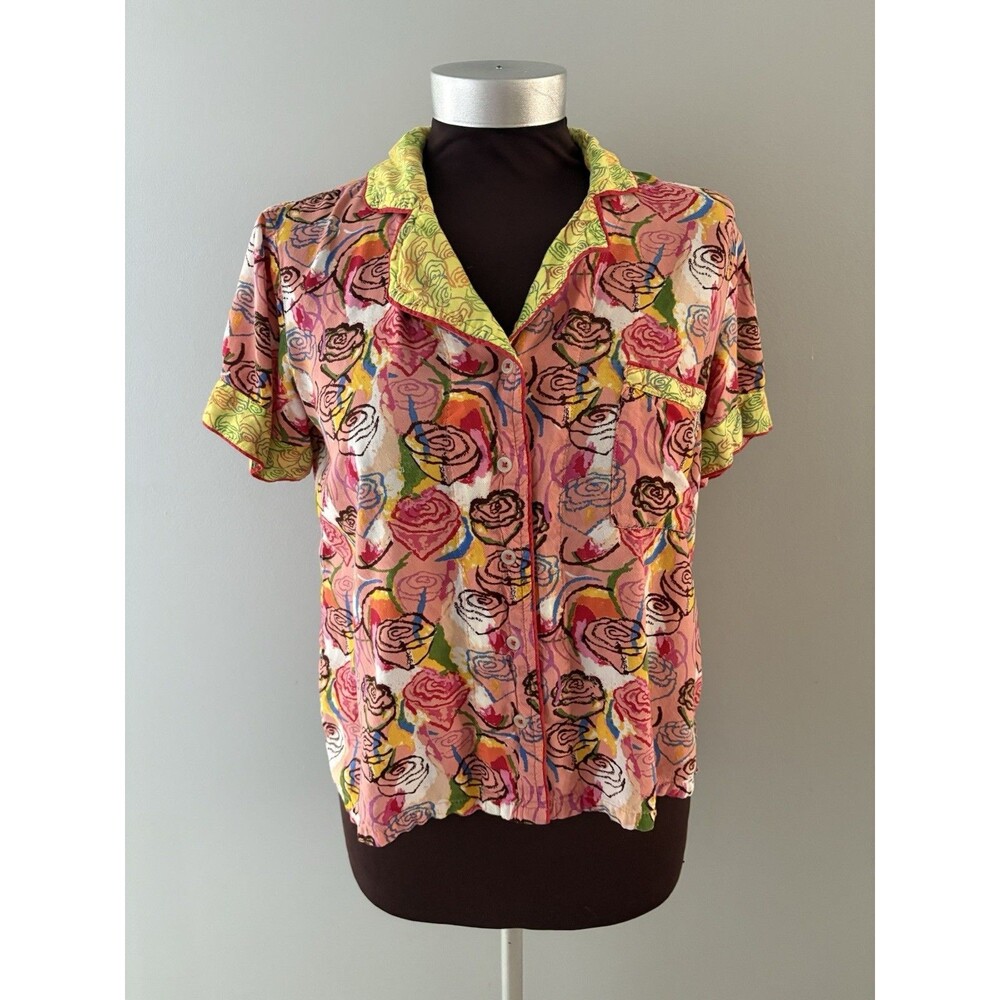Anthropologie Spogart XS Pink Garden Party PJ Top Rose Floral Artsy Oversize *